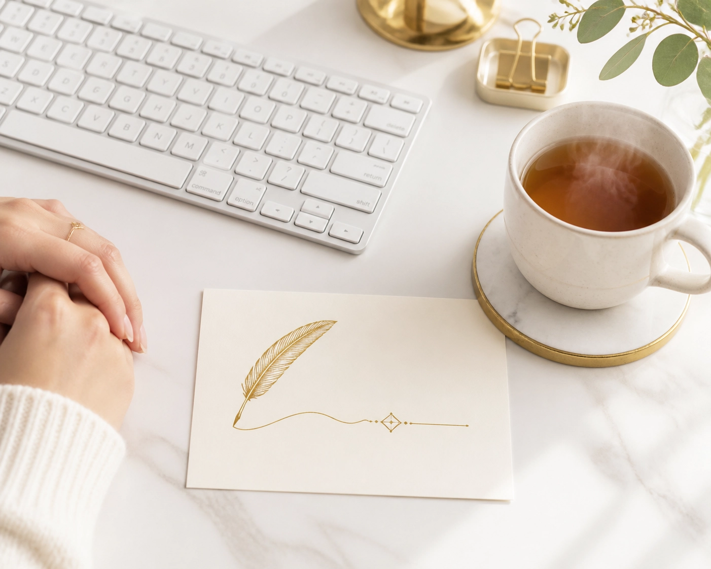 A minimalist workspace illustrating AI email automation and streamlined business communication