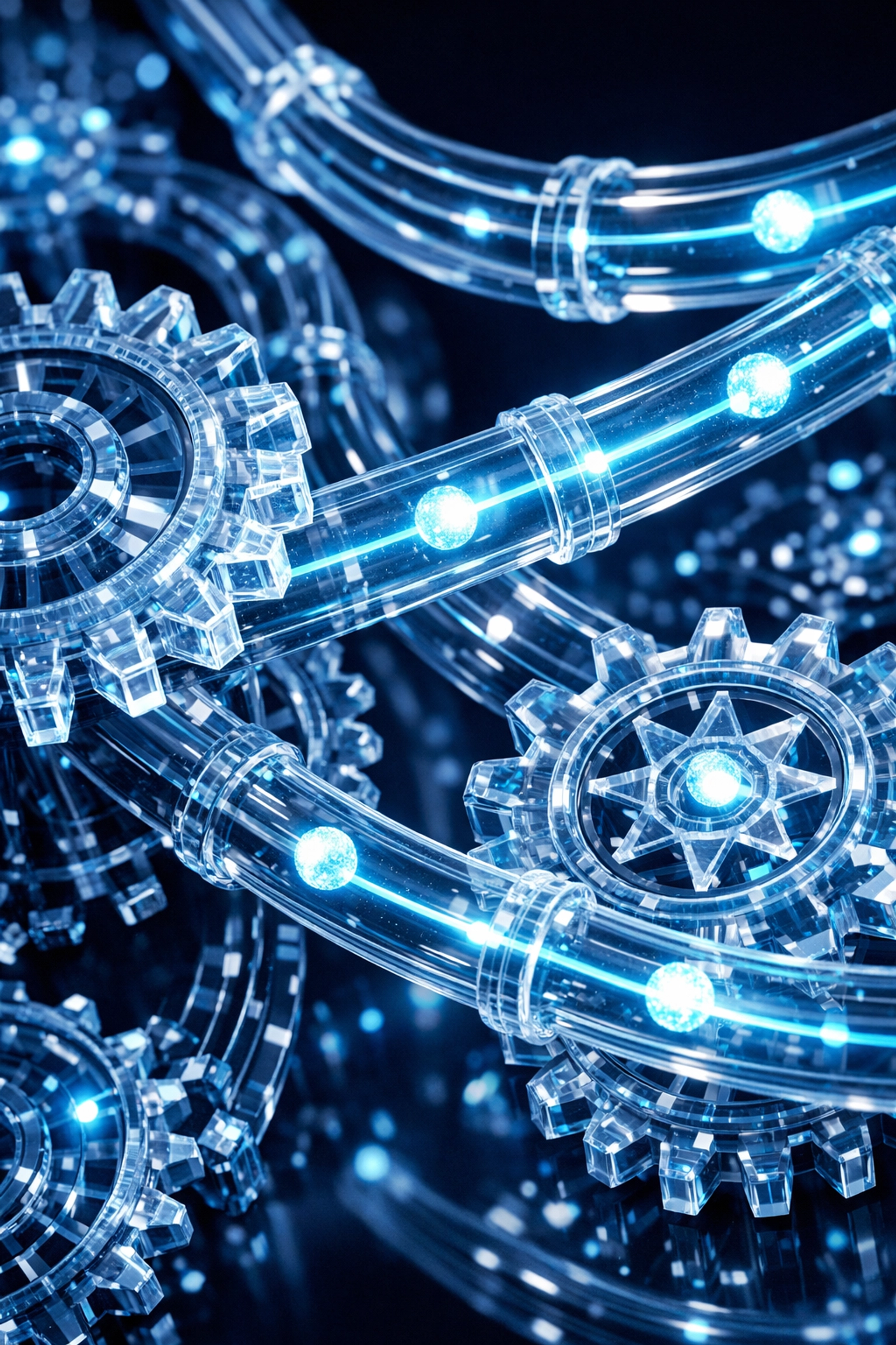 Interconnected digital gears representing organized AI workflows using tools like Zapier and n8n.