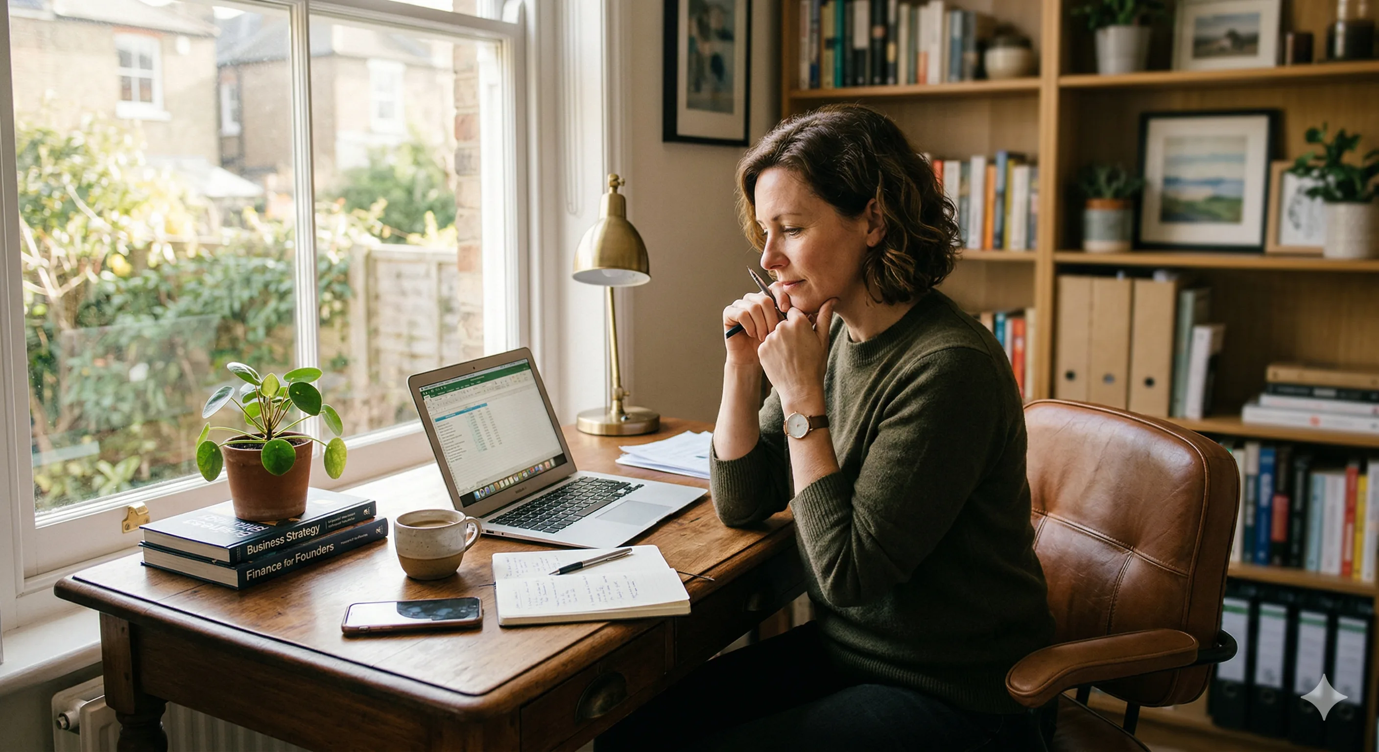 Small business owner working with AI tools to scale their business ethically and efficiently.